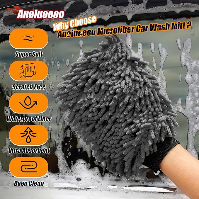 Car Wash Mitt Microfiber, Premium Chenille Microfiber Wash Car Mitts Sponge - Image 3