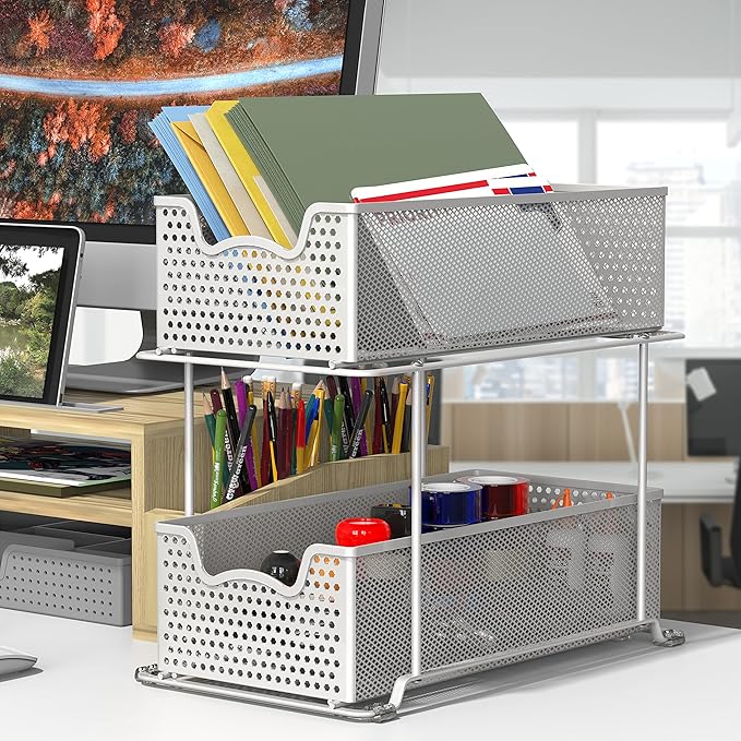 SIMPLE HOUSEWARE 2 Tier Sliding Cabinet Basket Organizer Drawer - Image 2