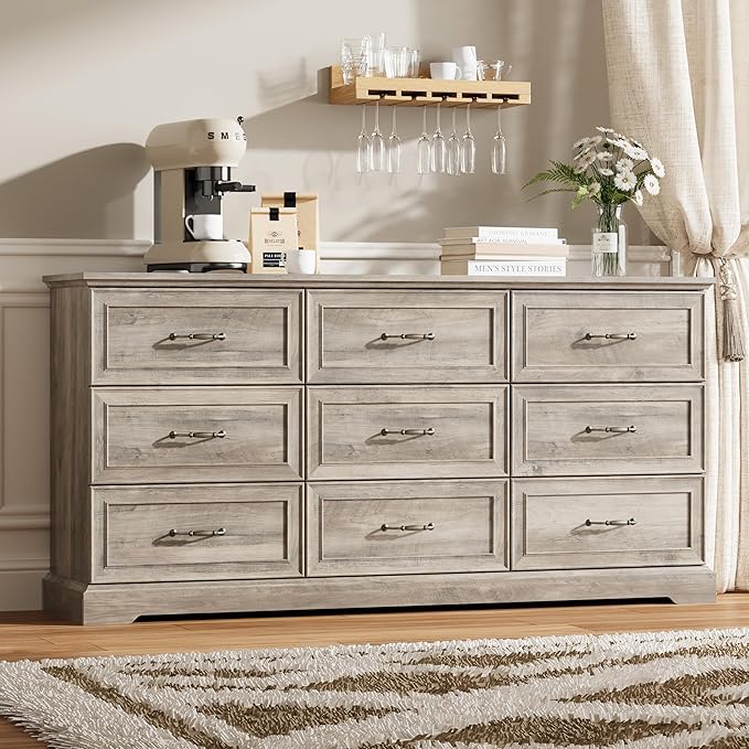 9 Drawer Dresser for Bedroom, Rustic Farmhouse Dresser by Thacuok