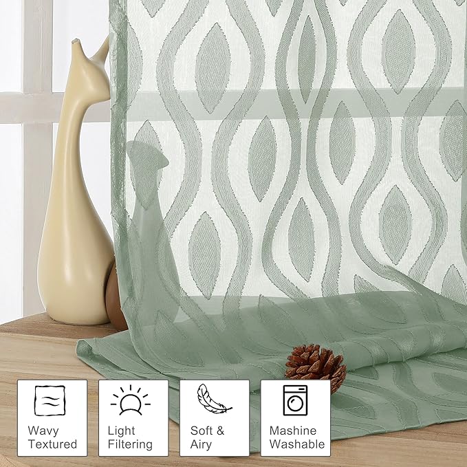 Aiyufeng Sage Green Curtains 45 Inch Length 2 Panels Set, Farmhouse Clip - Image 2