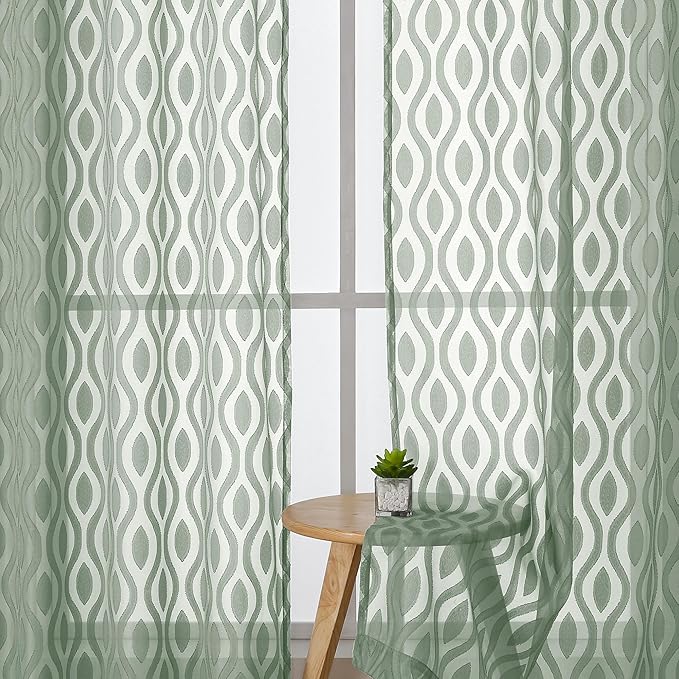 Aiyufeng Sheer Green Curtains 84 Inches Long 2 Panels, Modern Airy Light by Aiyufeng