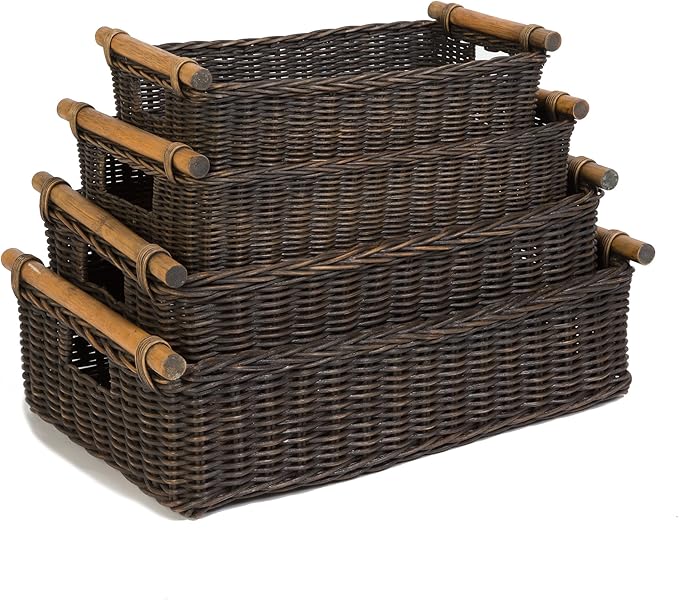 The Basket Lady Low Pole Handle Wicker Storage Basket, 19.5 in L x 12.5 in W x - Image 2