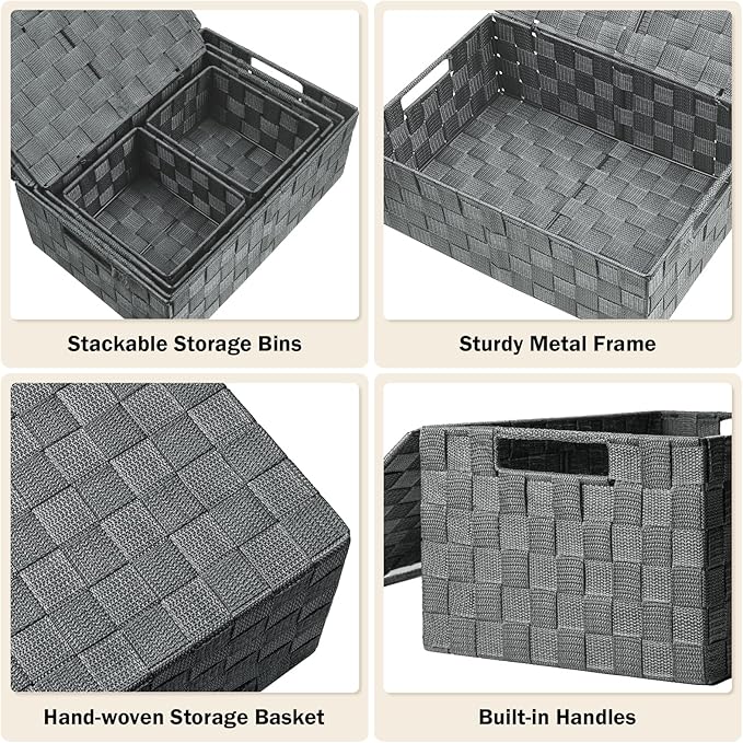 Storage Bins with Lids, Woven Storage Box Organizer Containers Decorative - Image 4
