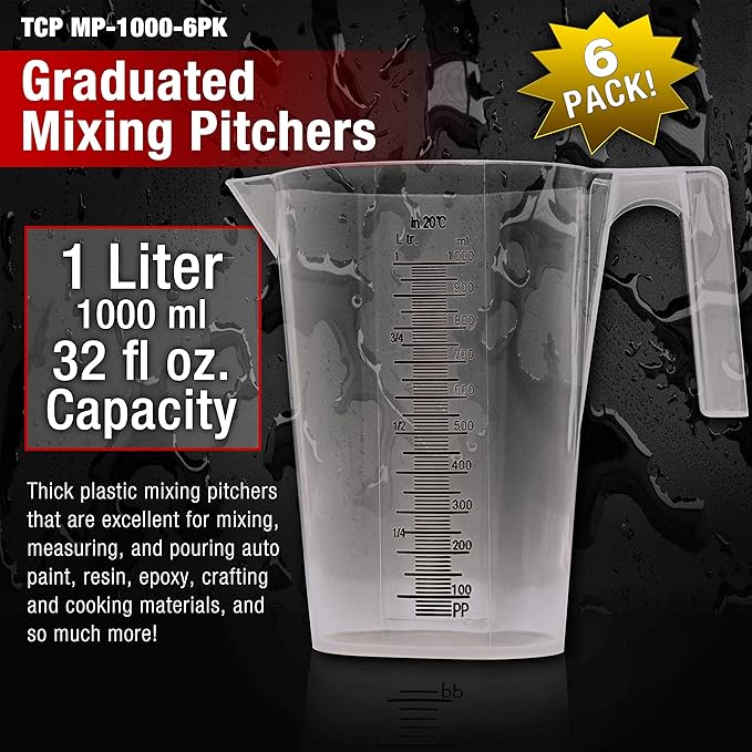 TCP Global 1 Liter Plastic Graduated Measuring and Mixing Pitcher - Image 2