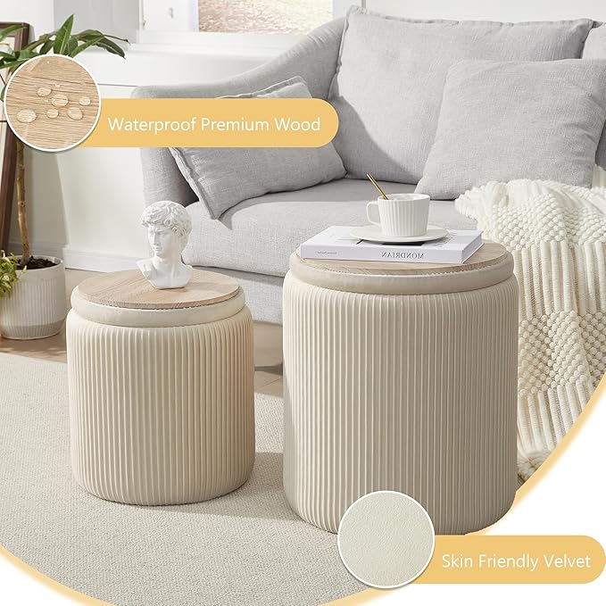 Round Ottoman with Storage Set of 2, Vanity Stool with Storage - Image 6
