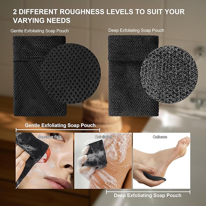 2 Pack Soap Bag Different Roughness Deep and Gentle, Bar Soap Pouch Saver Pocket - Image 3
