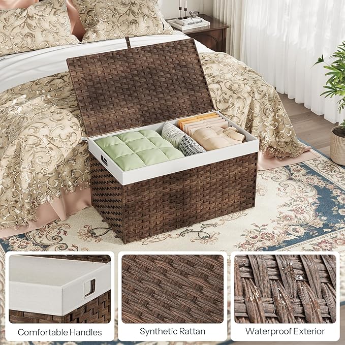 HOOBRO Storage Basket with Lid, 42.3 Gallon Wicker Basket, Handwoven Blanket - Image 8
