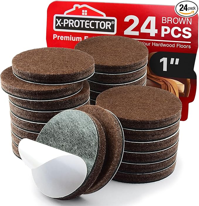 24 Heavy-Duty Felt Furniture Pads 1” 1/4” Thick X-Protector! Round Felt Pads by X-Protector