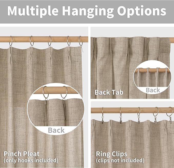 YoungsTex Oatmeal Linen Semi Sheer Curtains 63 Inch Length - Image 6