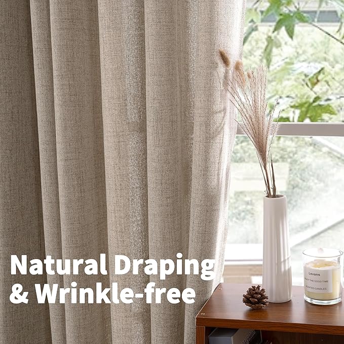 YoungsTex Dark Oatmeal Linen Curtains 63 Inch Length - Image 4