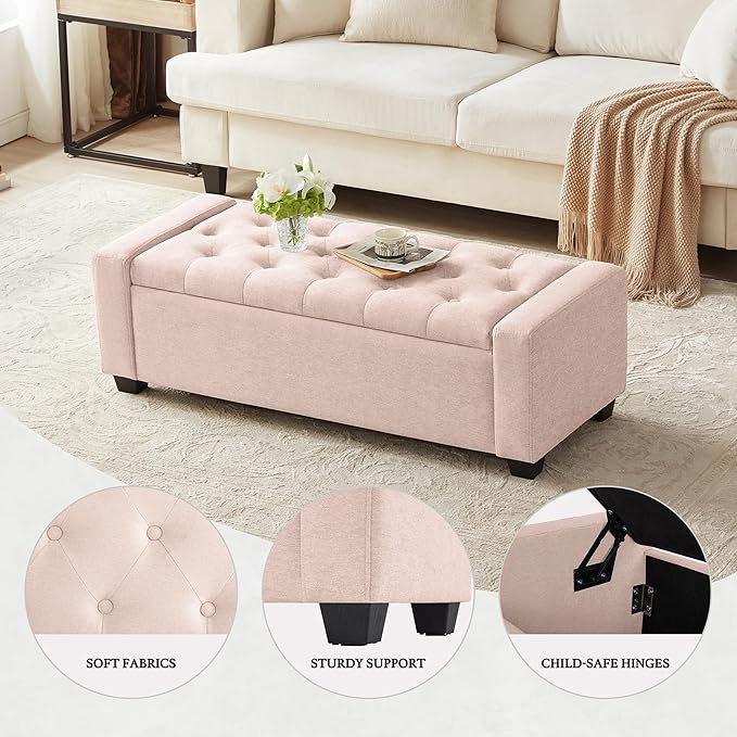 48" Ottoman with Storage, Upholstered Entryway Bench with Seating - Image 4