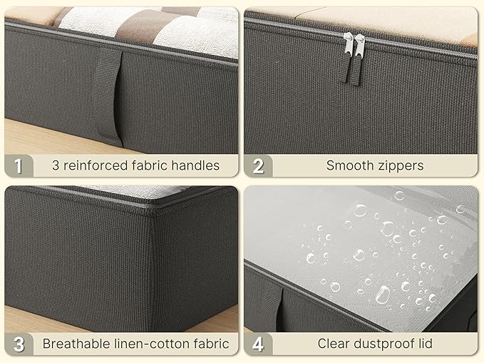 2-Pack Under Bed Storage Containers, 8 Inches Tall Underbed Clothes Storage - Image 4