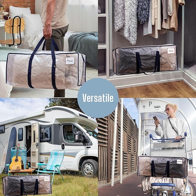 VENO 4 Pack Moving Bags Plastic Storage Totes Clothes Organization Large W - Image 6