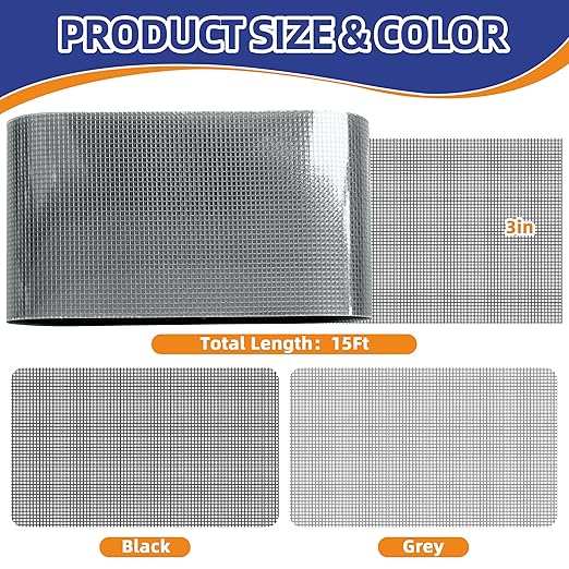 KING MOUNTAIN Grey Window Screen Repair Tape, 3inX15FT Heavy Duty Screen Repair - Image 2