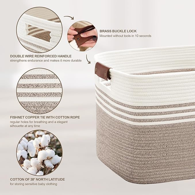 60L Large Laundry Basket with Leather Handles - Image 5