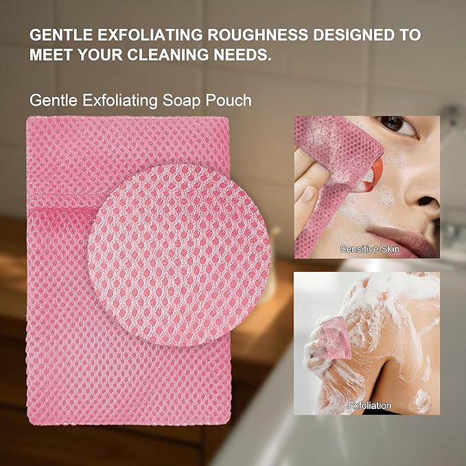 2 Pack Soap Bag Gentle Roughness, Bar Soap Pouch Saver Pocket, Body Scrubber - Image 3