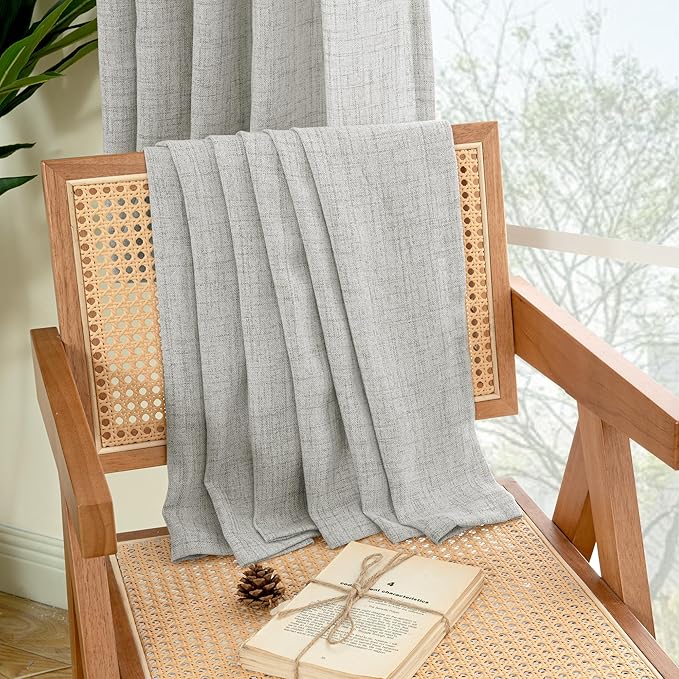 YoungsTex Light Grey Linen Curtains 90 Inch Long - Image 9