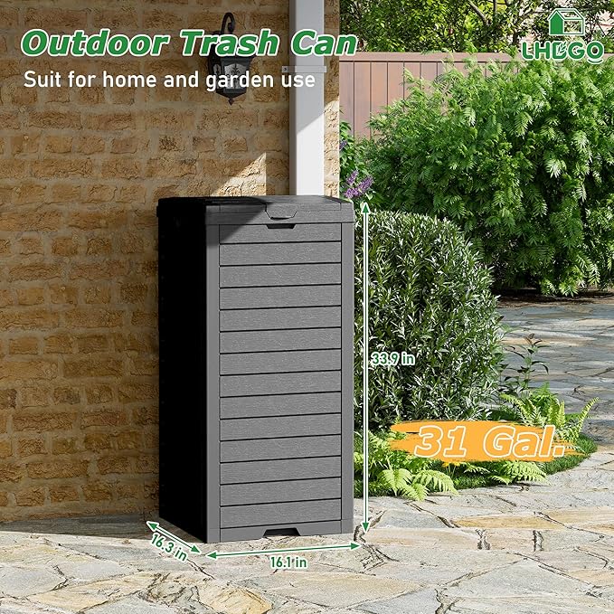 Outdoor Trash Can, 2 Set of 31 Gallon Garbage Can - Image 2