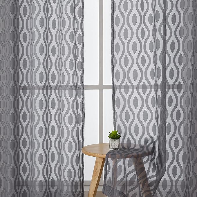 Aiyufeng Sheer Grey Curtains 54 Inch Length 2 Panels, Soft Lightweight Clip - Image 3