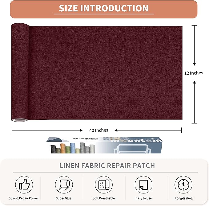 Fine Linen Fabric Patches, Self-Adhesive, Extra Large 12x40 Inch, - Image 2