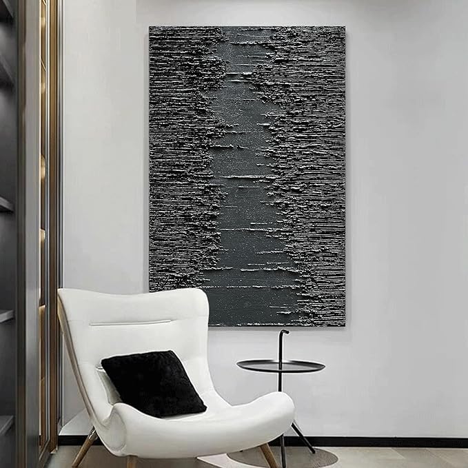 NANKAI Art Hand-Painted Thick Texture Black Minimalist Oil Painting 45x30 Inchs - Image 4