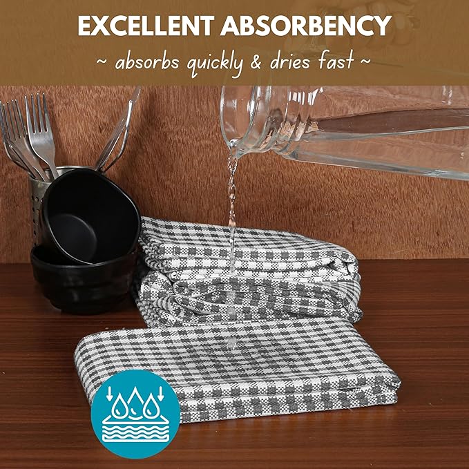 Native Fab Gingham Kitchen Towels 6 Pack, 100% Cotton 16x26 Inch, Absorbent & - Image 3