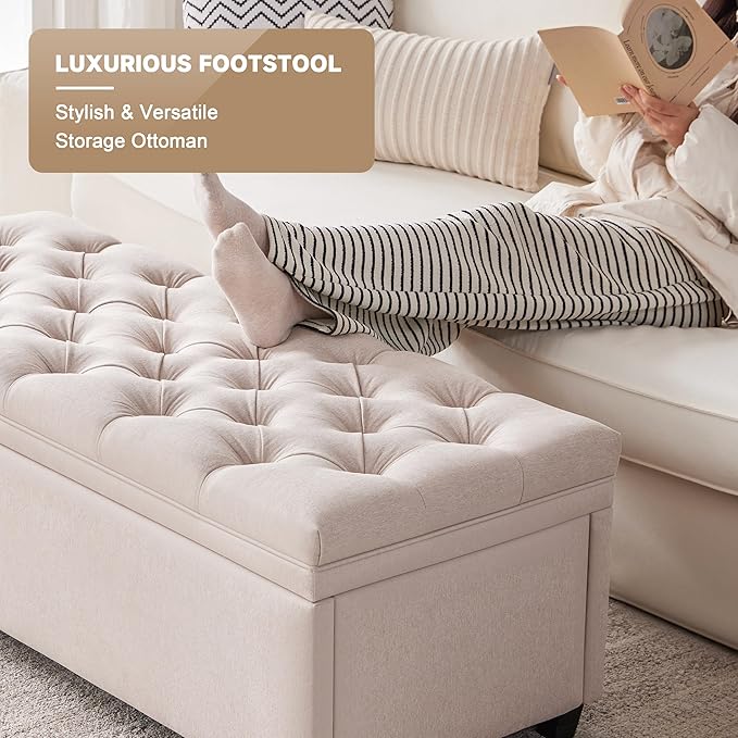 50" Storage Ottoman Bench, Tufted Ottoman - Image 5