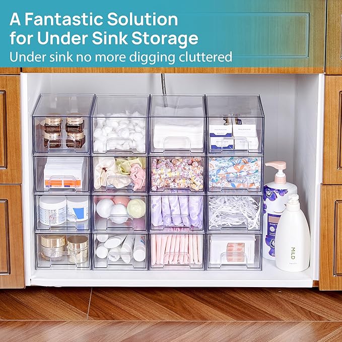 Vtopmart 6 Pack Clear Stackable Storage Drawers, 4.4'' Tall Acrylic Bathroom - Image 5