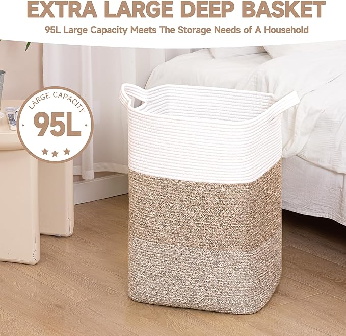 CLHMILY&Z 95L Laundry Basket Rectangular Brown Rope - Image 4