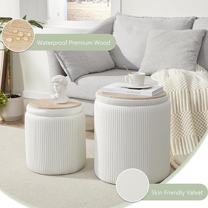 Round Ottoman with Storage Set of 2, Vanity Stool with Storage - Image 6