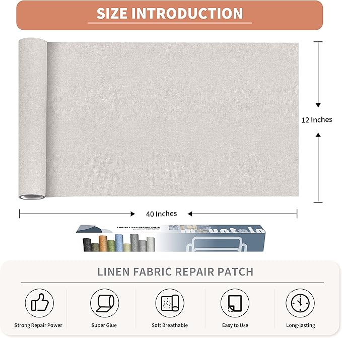Fine Linen Fabric Patches, Self-Adhesive, Extra Large 12x40 Inch, - Image 2