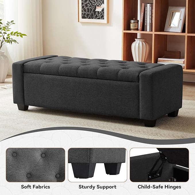48" Ottoman with Storage, Soft Storage Ottoman Bench - Image 4