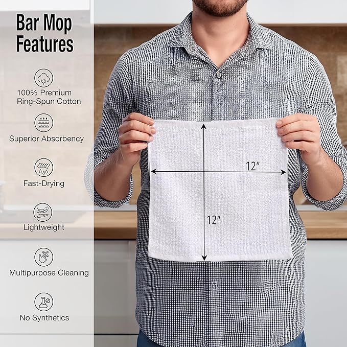 Bar Mop Cleaning Kitchen Dish Cloth Towels, 100% Cotton, Machine Washable - Image 2