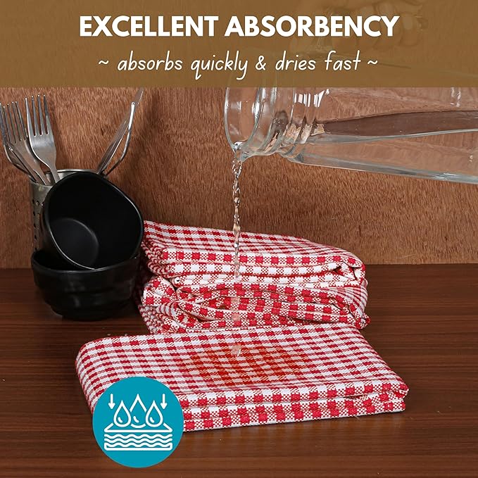 Native Fab 12 Pack Gingham Check Kitchen Towels 16"x26" - Image 2
