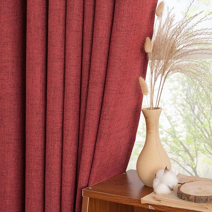 YoungsTex Red Linen Semi Sheer Curtains 72 Inch Length - Image 5