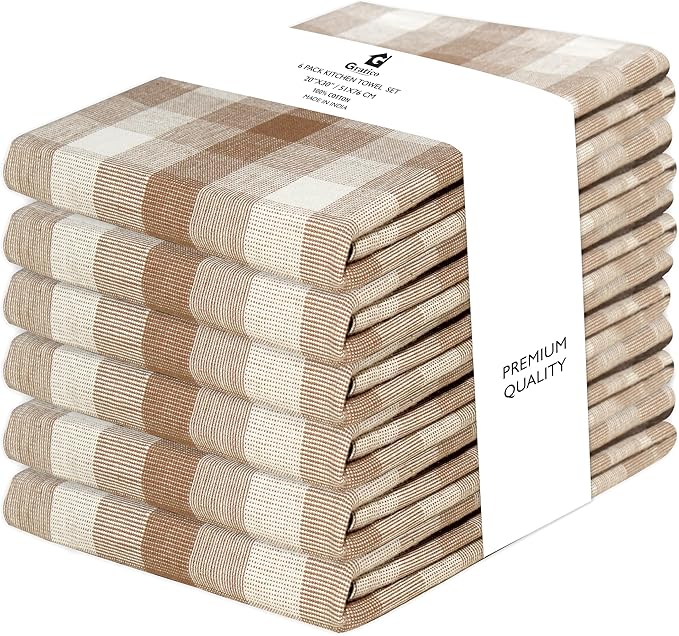 Kitchen Towels Set of 6 Brown/Ivory Checks 20x30 Inches 100% Cotton Highly - Image 8