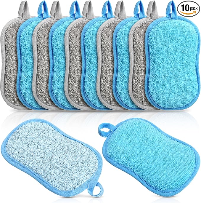 Boao 10 Pieces Multipurpose Kitchen Scrub Sponges, Non-Scratch Microfiber Scrub by Boao