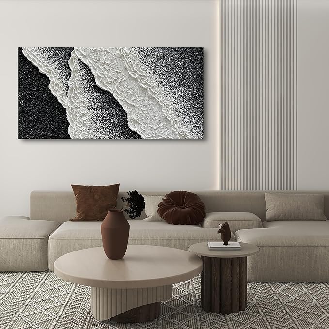 NANKAI Hand Painted black and white abstract canvas art oil painting waves - Image 7