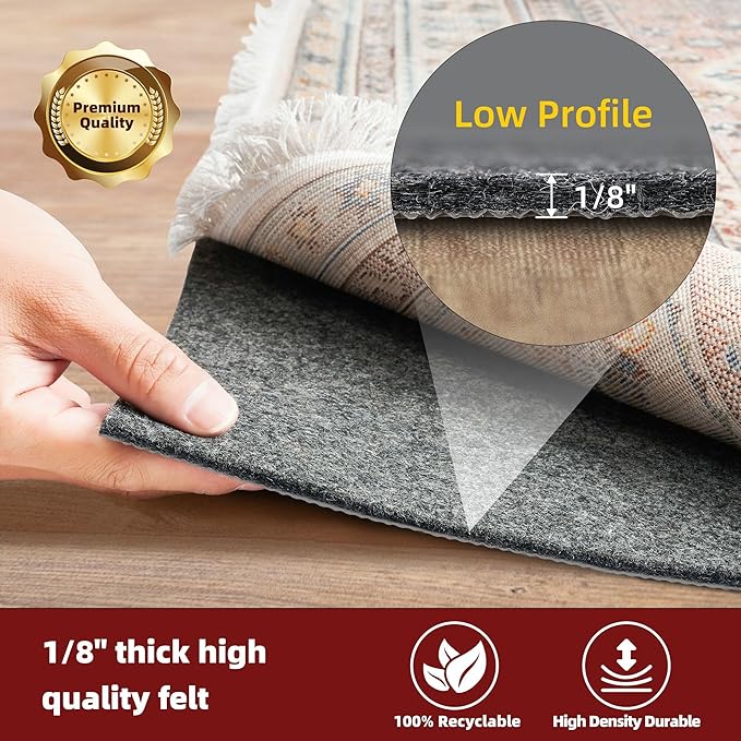 BAGAIL Felt and Natural Rubber Backing Rug Pads 1/8” Thick, 5 x 8 Ft Non Slip - Image 3