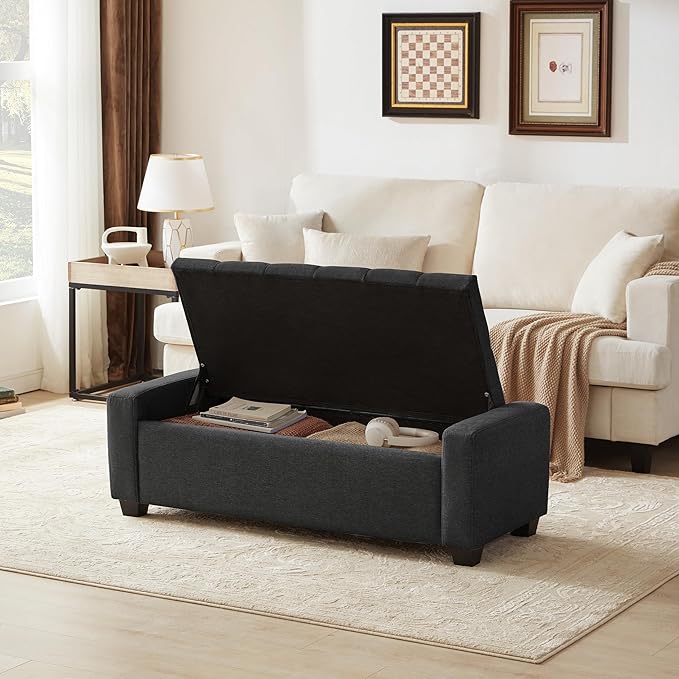 48" Ottoman with Storage, Storage Ottoman Bench with Safety Hinge, Upholstered - Image 5