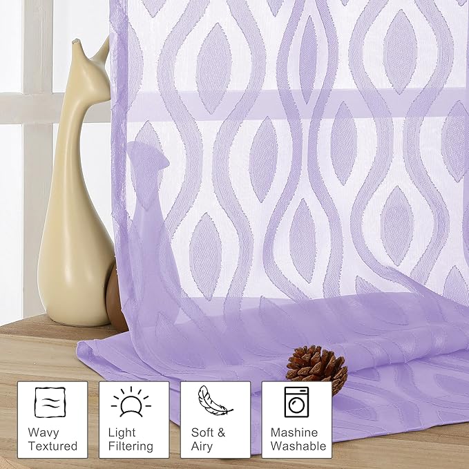 Aiyufeng Purple Sheer Curtains 84 Inch Length 2 Panels, Solid Lightweight Clip - Image 3