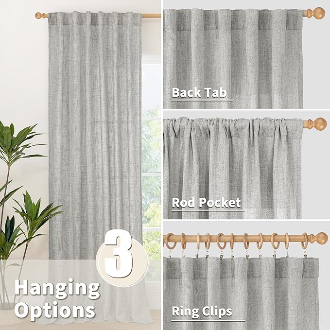 YoungsTex Dark Grey Linen Curtains 80 Inch Length - Image 6