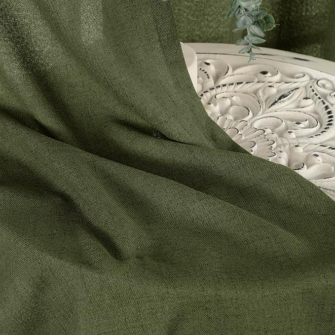 YoungsTex Olive Green Linen Curtains 63 Inch Length - Image 7