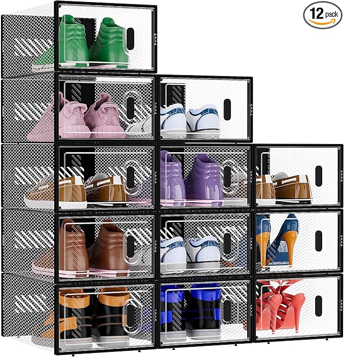 BALEINE 12 Pack Stackable Shoe Storage Boxes Fit Size 9, Thickened Clear Shoe by BALEINE