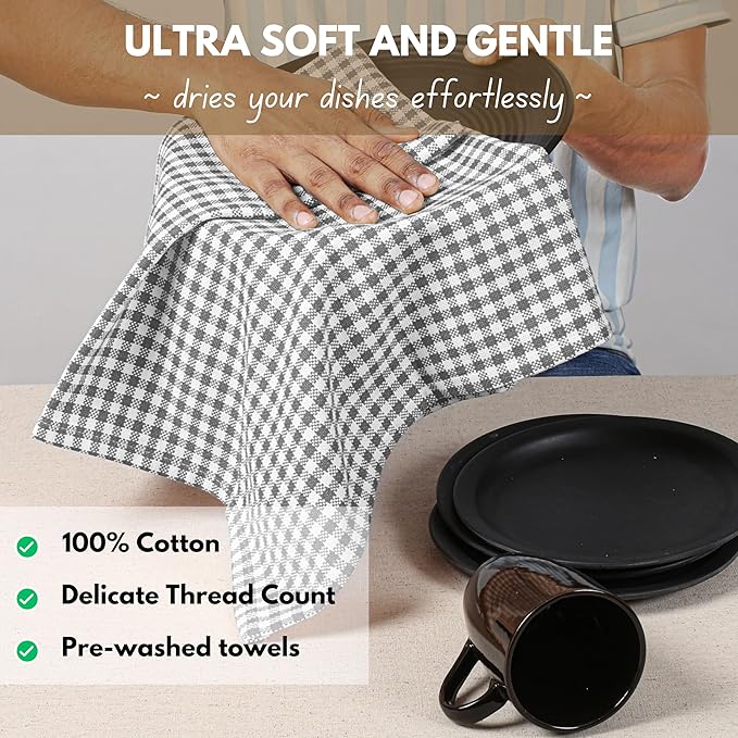 Native Fab 12 Pack Gingham Mini Check Kitchen Dish Towel Cotton Durable - Image 6