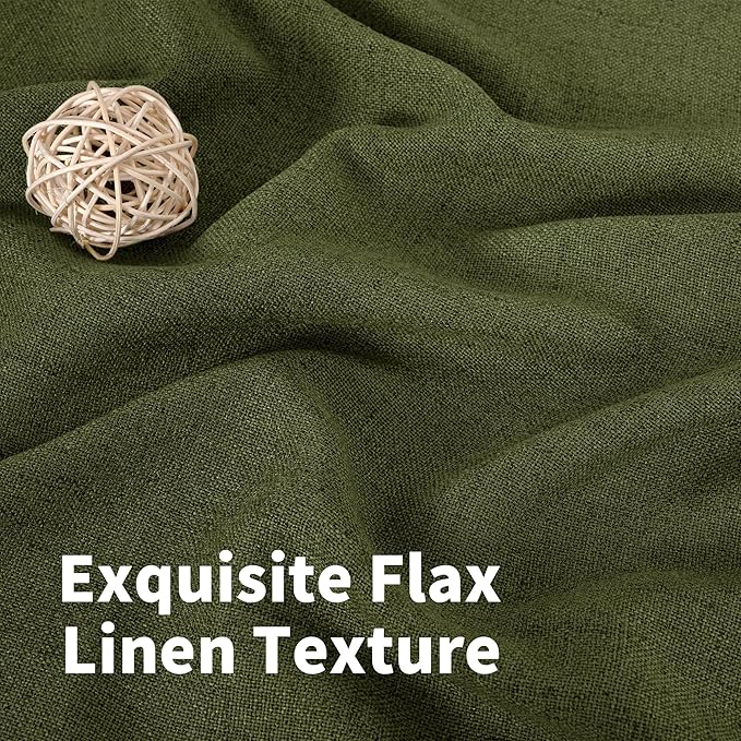 YoungsTex Olive Green Linen Curtains 45 Inch Length, Short Window Drapes Light - Image 4