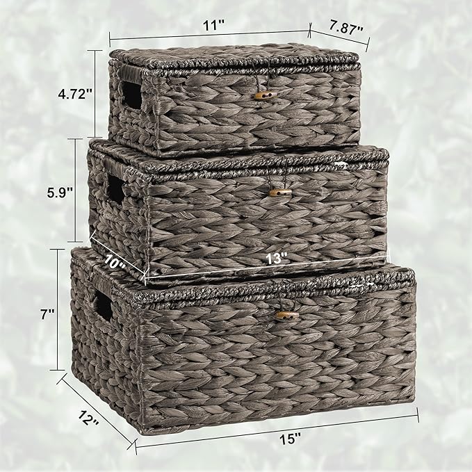 Wicker Storage Baskets with Lids and Handles, Hand Woven Rattan Storage Bins Box - Image 2