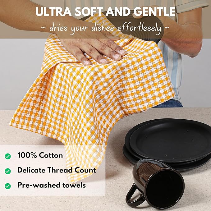 Native Fab 6 Pack Gingham Mini Check Kitchen Hand Towels Set - Image 2