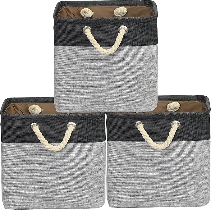 SIMPLE HOUSEWARE Fabric Storage Cubes, 3 Pack, Dark Gray - Image 3