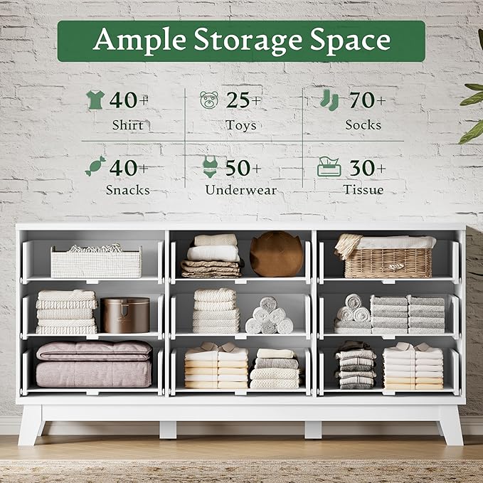 Fluted Dresser with 9 Drawers, Wooden Dresser TV Stand, Wood Closet Clothes - Image 4
